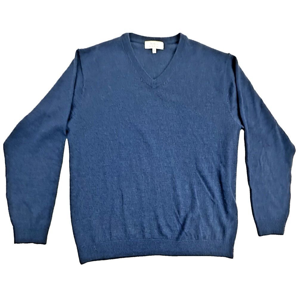 Turnbury Sweater Mens Extra Fine 100% Merino Wool Large V-Neck Navy Blue Soft